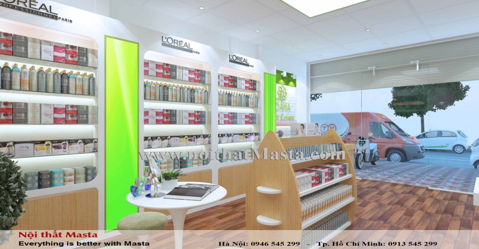 Thiết kế nội thất shop mỹ phẩm của chị Hằng tại quận Tân Bình, HCM